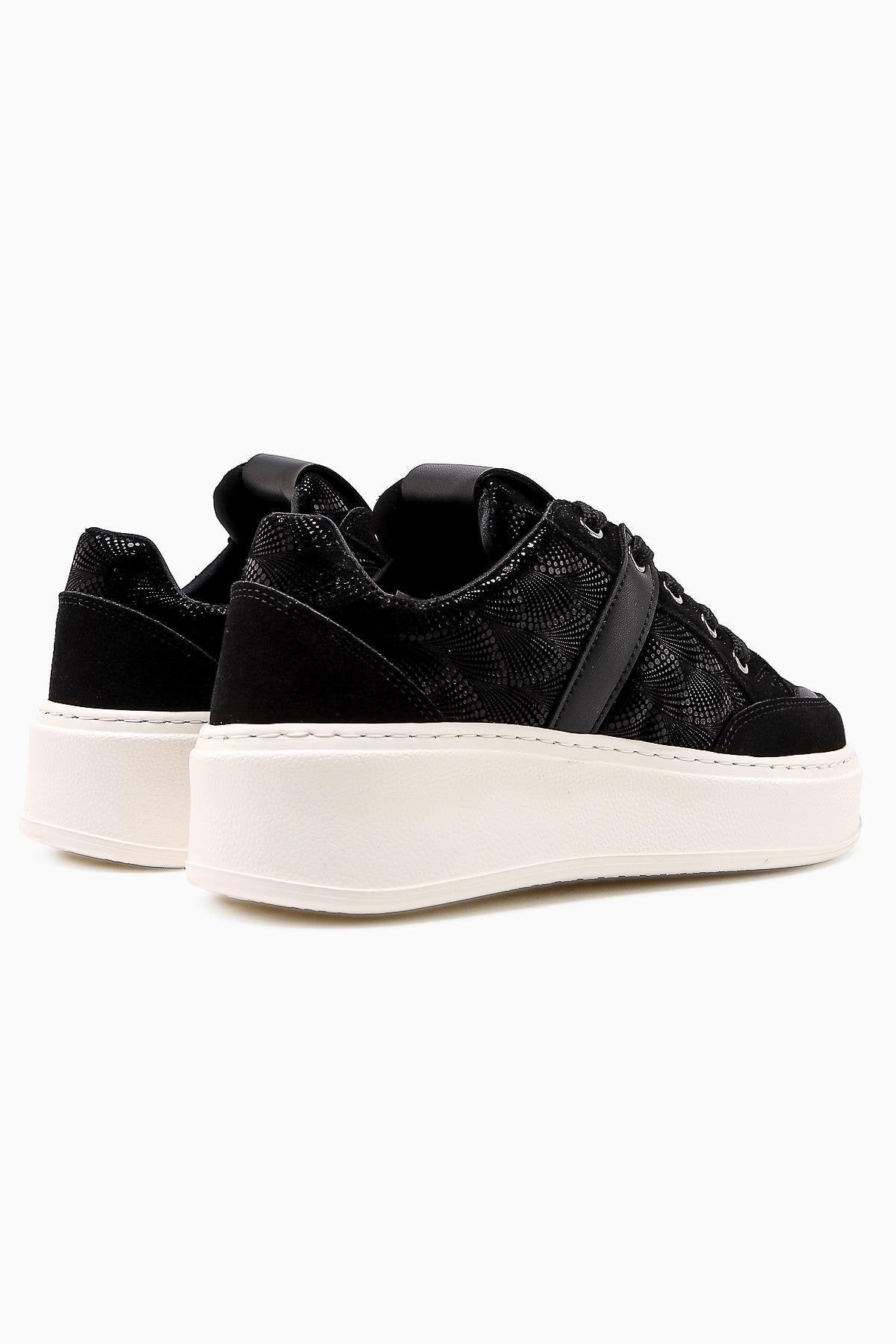 Julissa – Black Suede Shiny-Pattern Thick Sole Sneakers (Women)