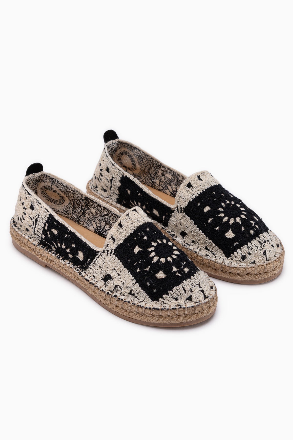 Rosie Siyah Bohem Örgü Desenli Espadril Loafer Kadın Ayakkabı