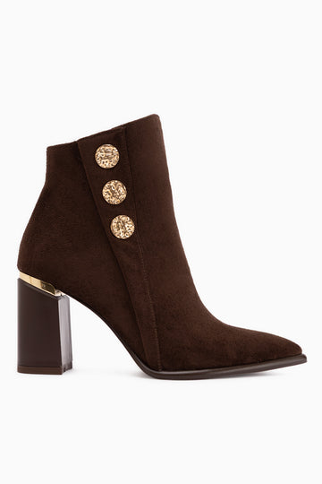 Mayvi Brown Suede Buckle Detailed Women’s Boots