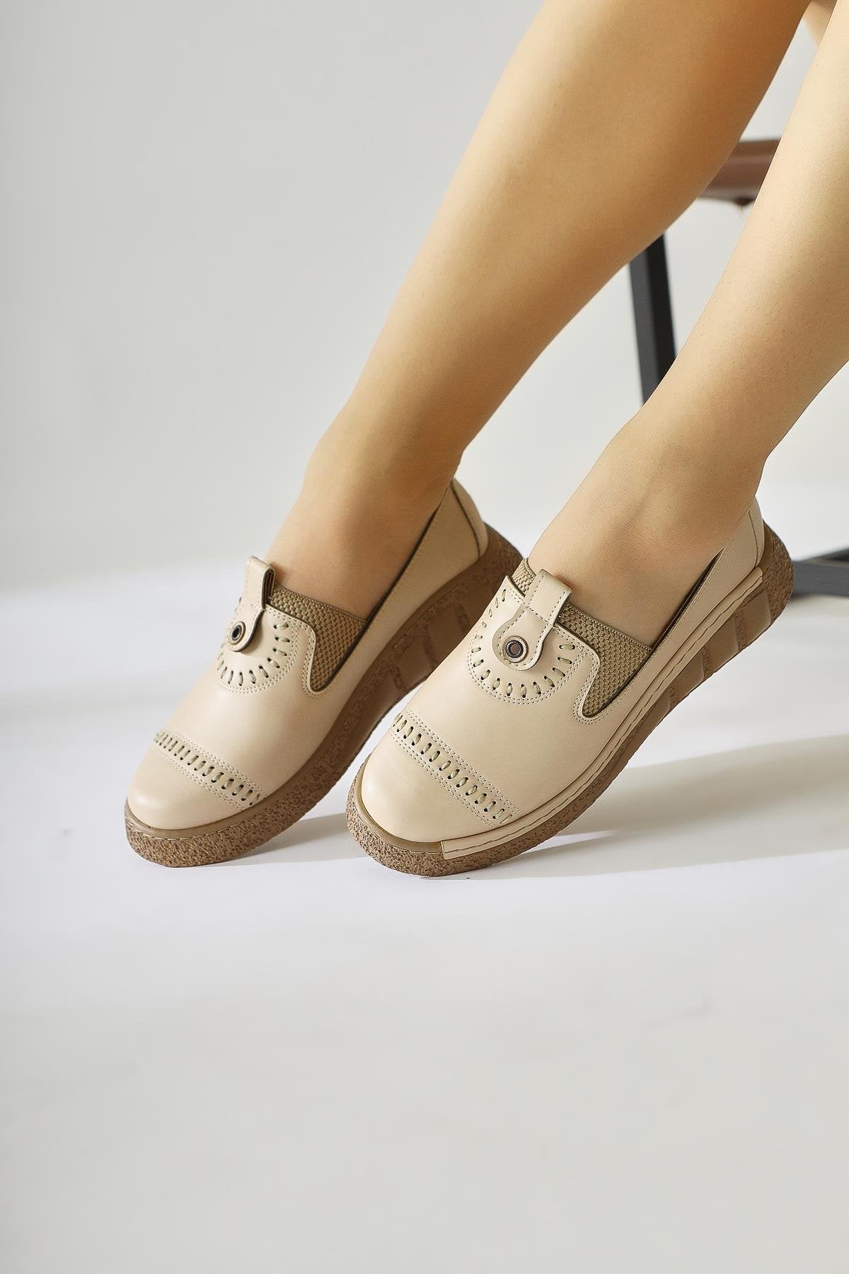 Bethina – Beige Stud-Detail Laser-Cut Ballet Flat (Women)
