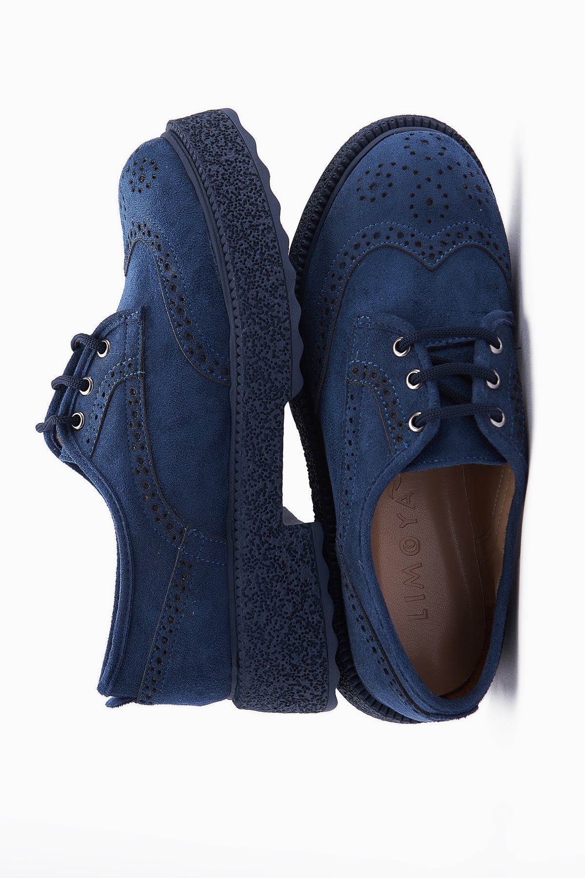 Rossy – Navy Suede Laser-Cut Oval-Toe Shoe (Women)