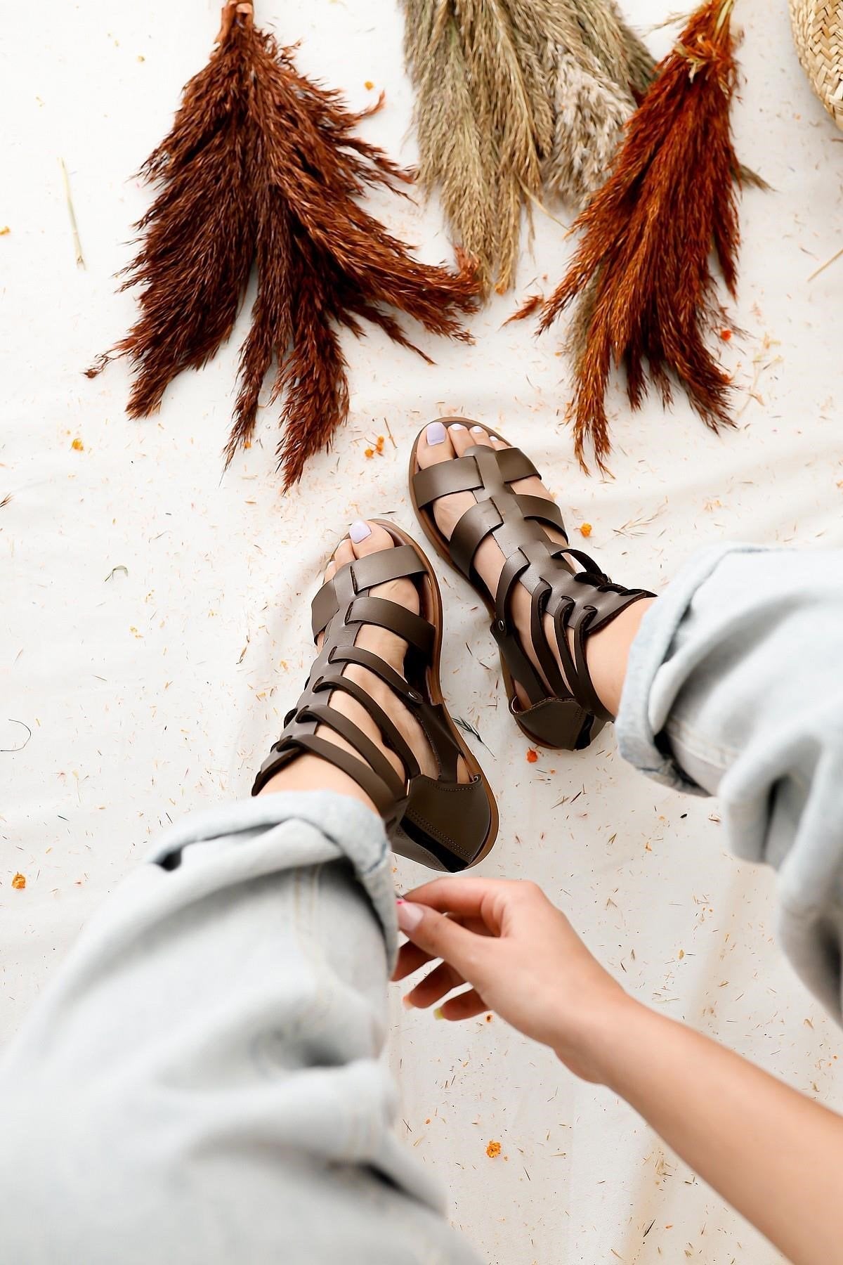 Miranda – Genuine Leather Copper Zipper Gladiator Sandal (Women)