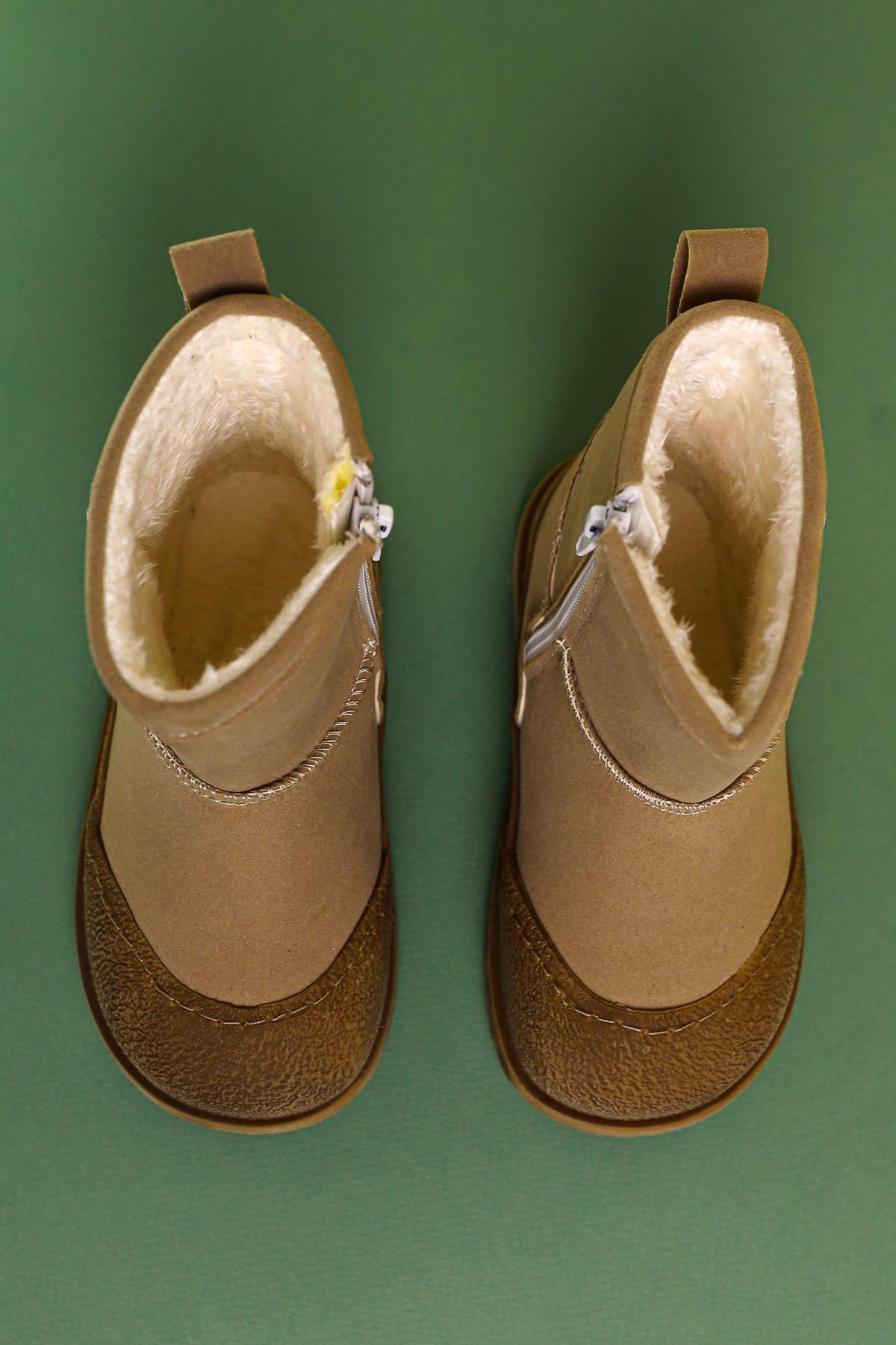 Jasmin Mink Suede Boots with Reverse Stitching and Fur Lining for Kids