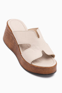 Gerdh Genuine Leather Beige Wedge Women’s Slippers