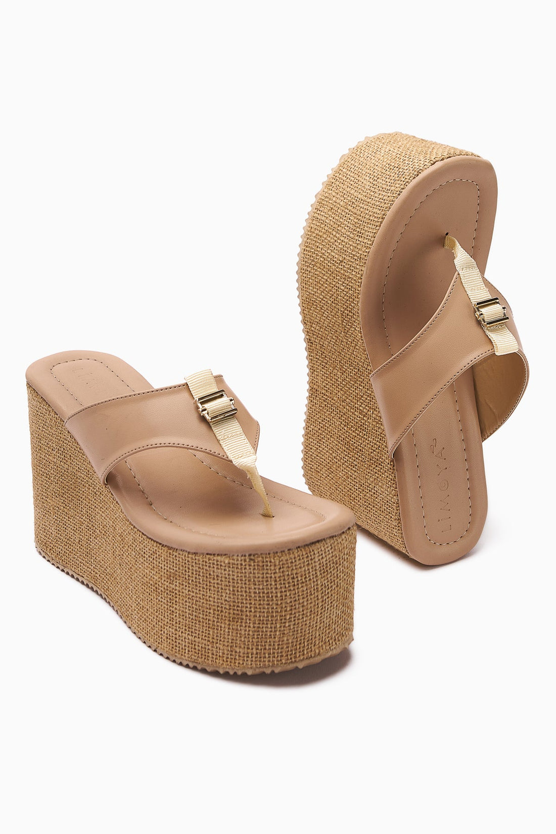 Tania Nude Toe-Post Straw-Soled Wedge Women's Slippers