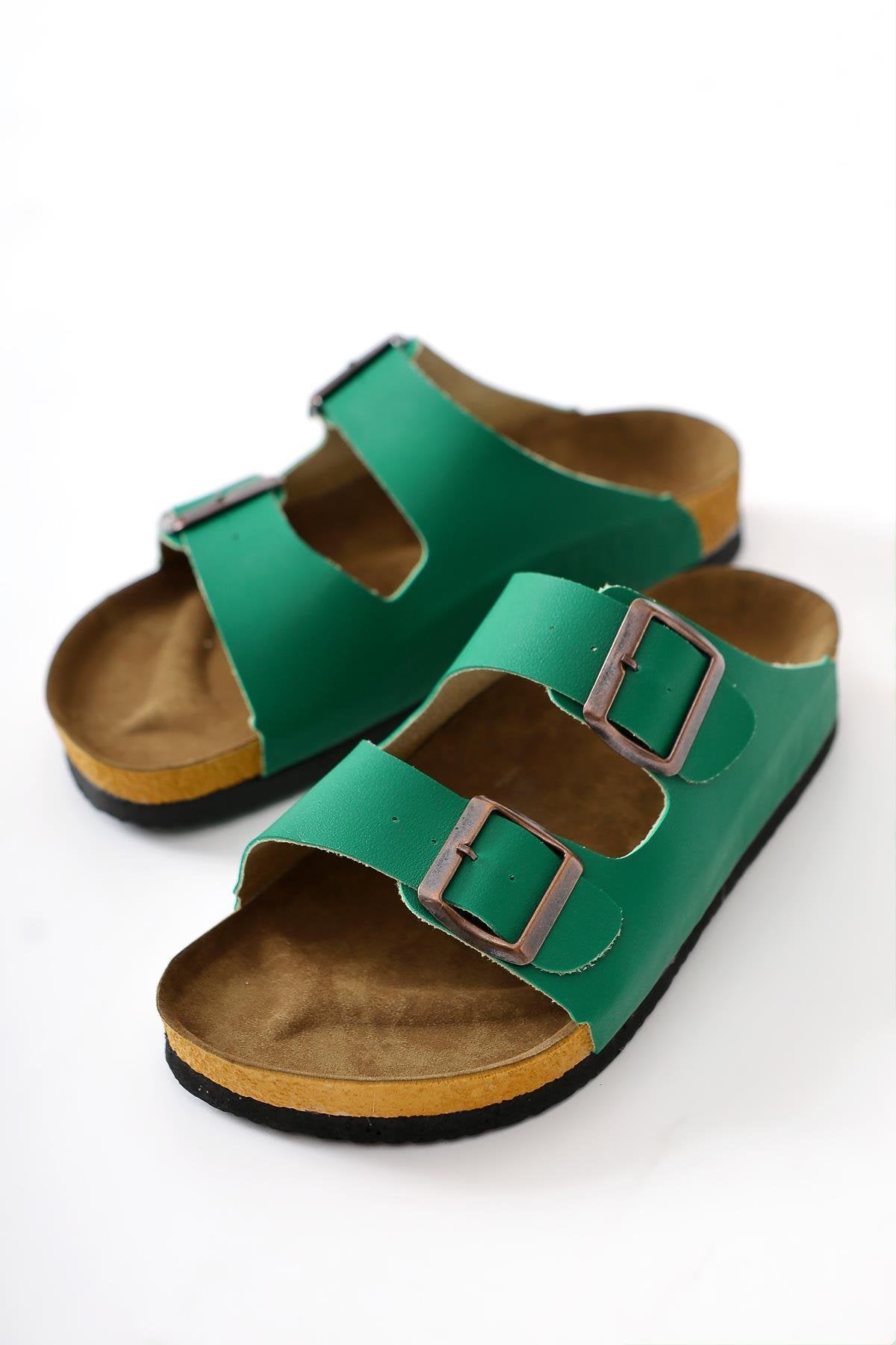 Beti Green Double Strap Slides