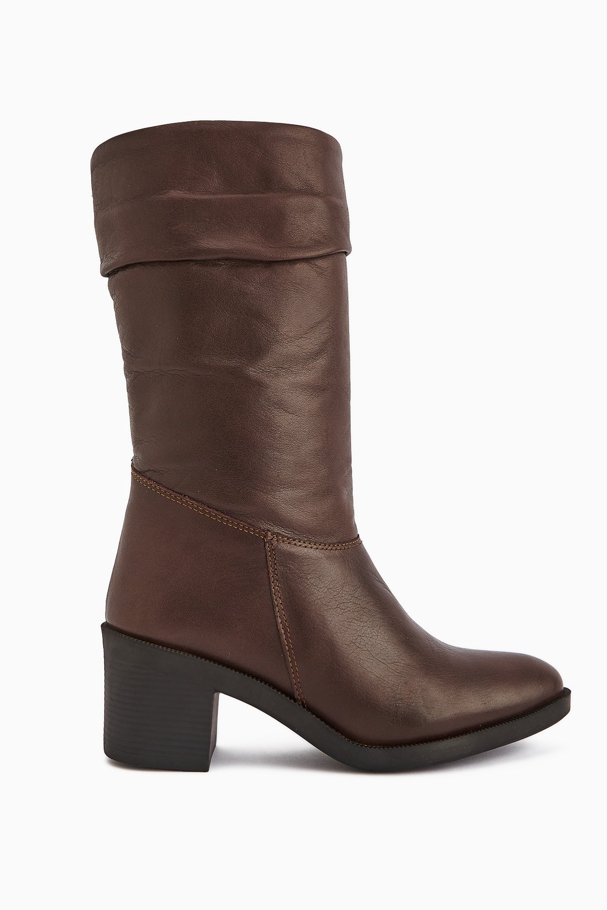 Sahara Genuine Leather Brown Pleated Zipper Women's Boot