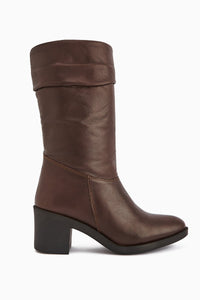 Sahara Genuine Leather Brown Pleated Zipper Women's Boot