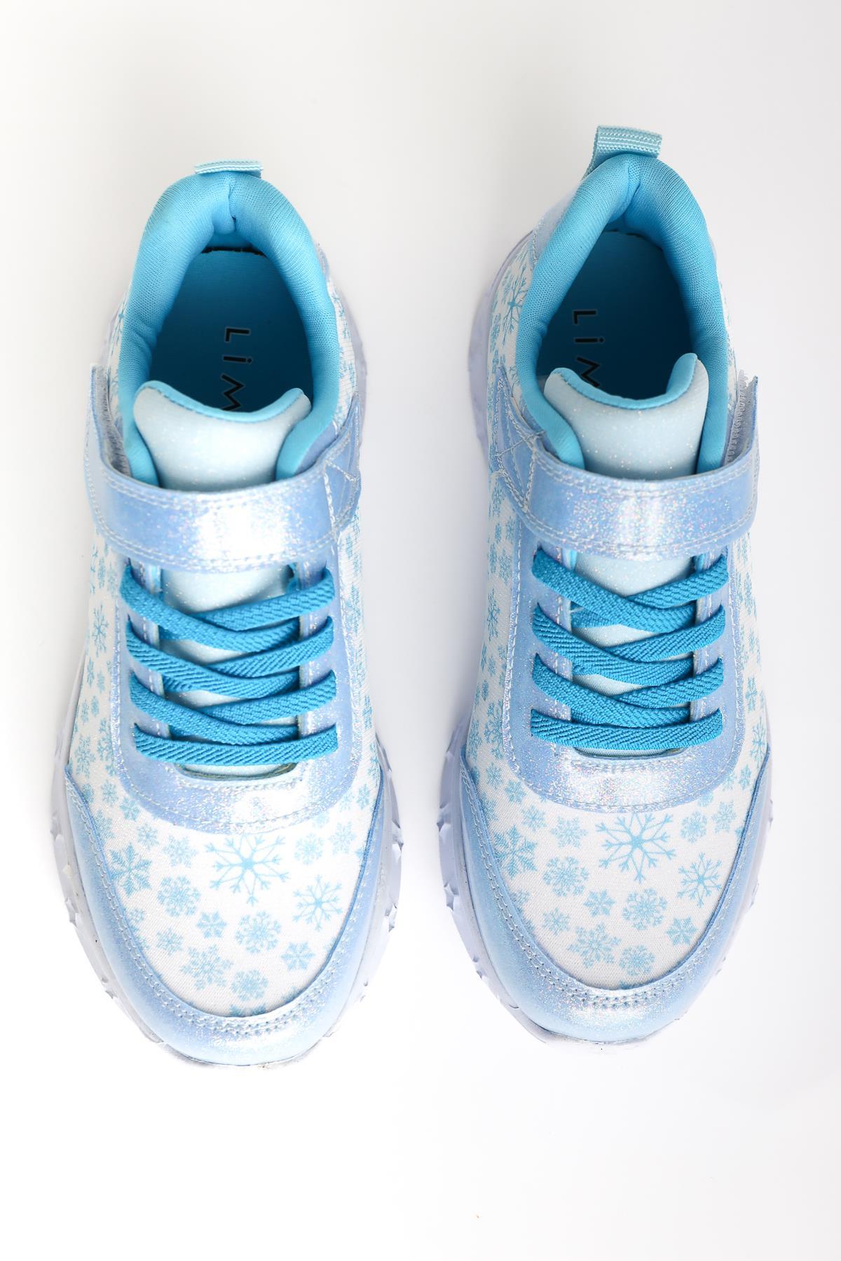 Denisa Blue Snow Themed Light-Up Kids' Athletic Shoes