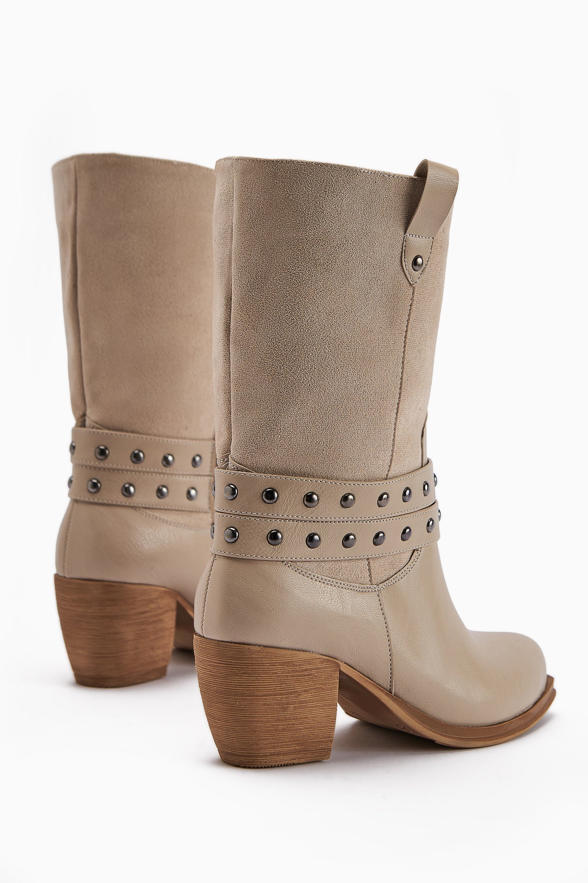 Catrin Beige Studded Heeled Women's Boot