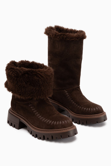 Avril Genuine Leather Brown Suede Fur Women’s Long Boots