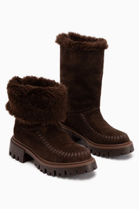 Avril Genuine Leather Brown Suede Fur Women’s Long Boots