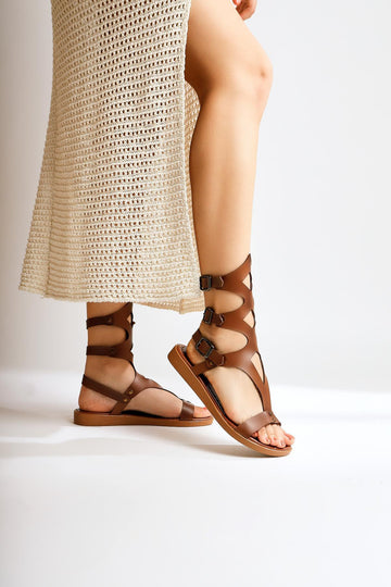 Hill Genuine Leather Taba Gladiator Sandals