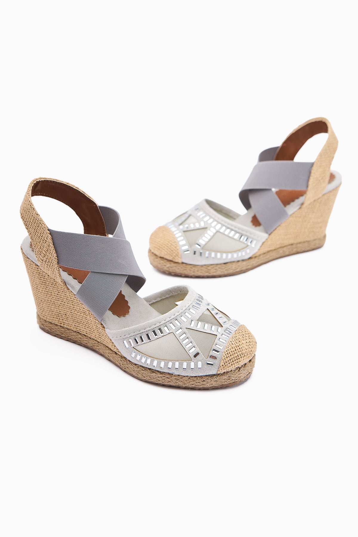 Meliza Gray Elasticated Espadrille Heeled Women's Sandals