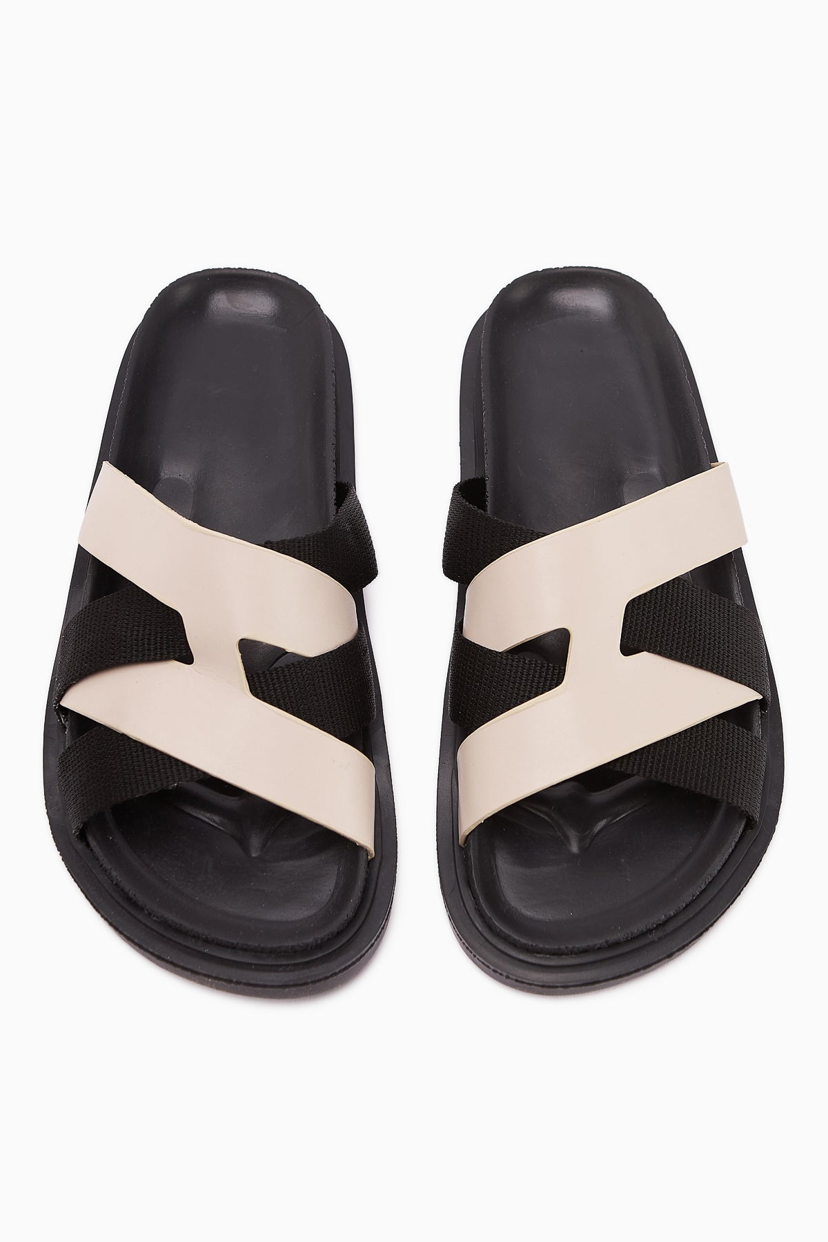 Rumi Beige Cross-Strap Women's Slippers