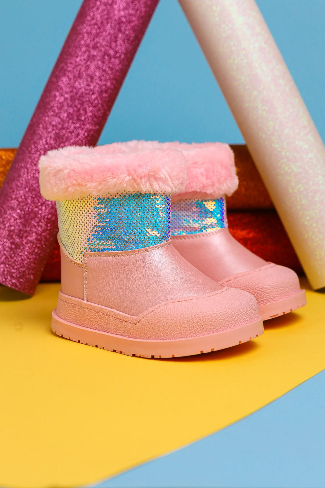 Eleen Pink Sequined Fur-Lined Baby Boots