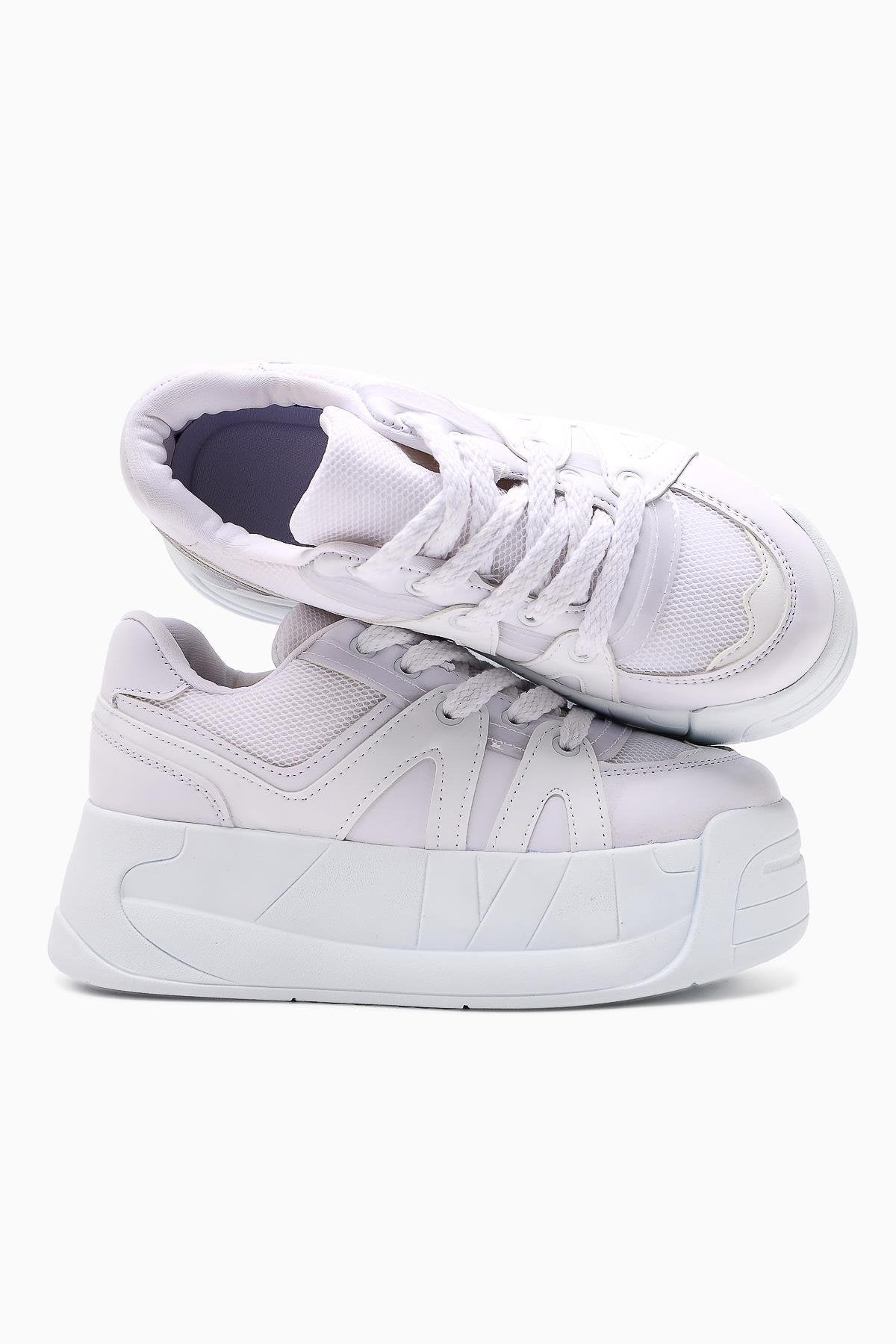Alvi – White Leather-Look Detail Sneaker (Women)