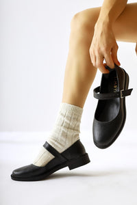 Vivy Black Round Toe Single Strap Daily Shoes