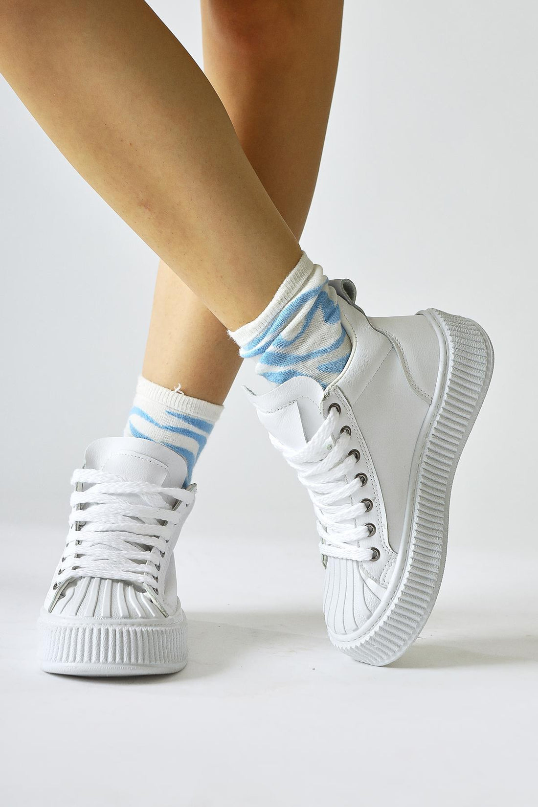 Daniele – White Lace-Up Sneaker Boot (Women)