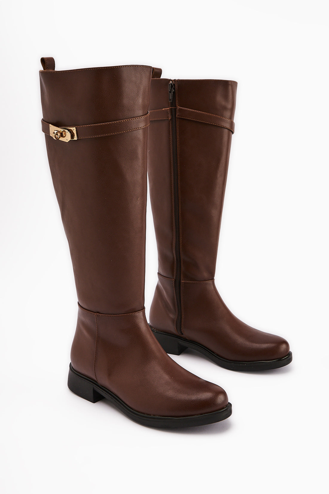 Kanako Tan Accessorized Zippered Short Heeled Boots