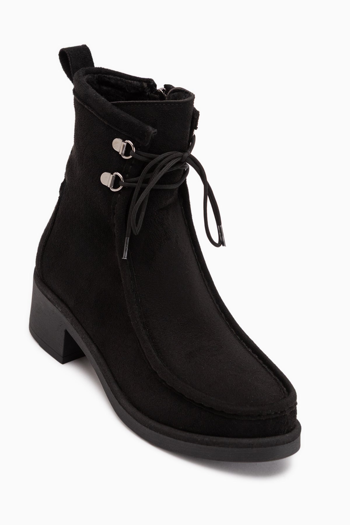 Joey Black Suede Lace-Up Thick Heeled Women’s Boots