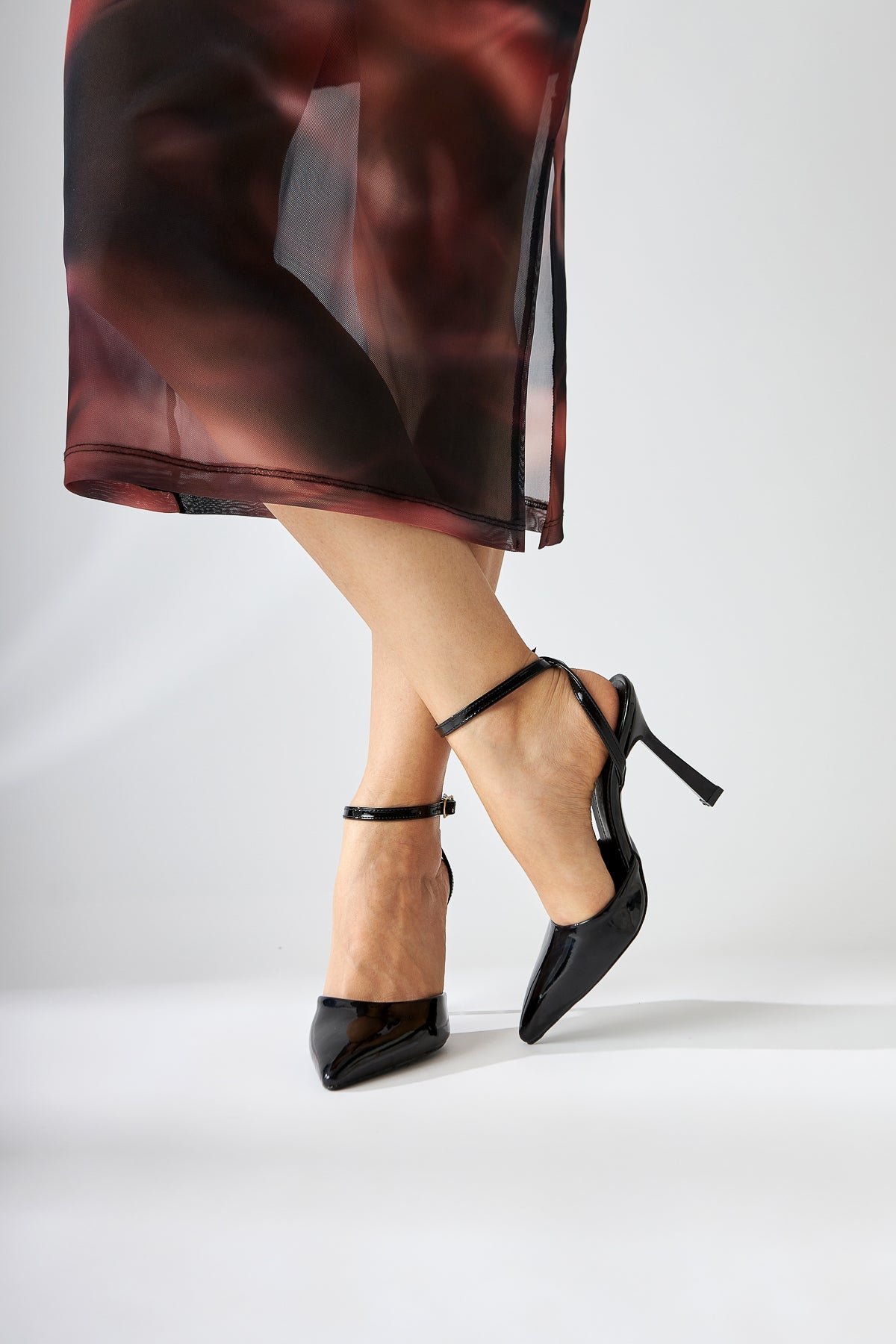 Lizbeth Black Patent Closed-Toe Ankle-Tie Women's High Heels