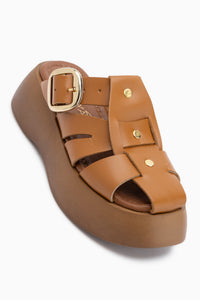 Genuine Leather Venita Tan High Platform Women’s Slippers
