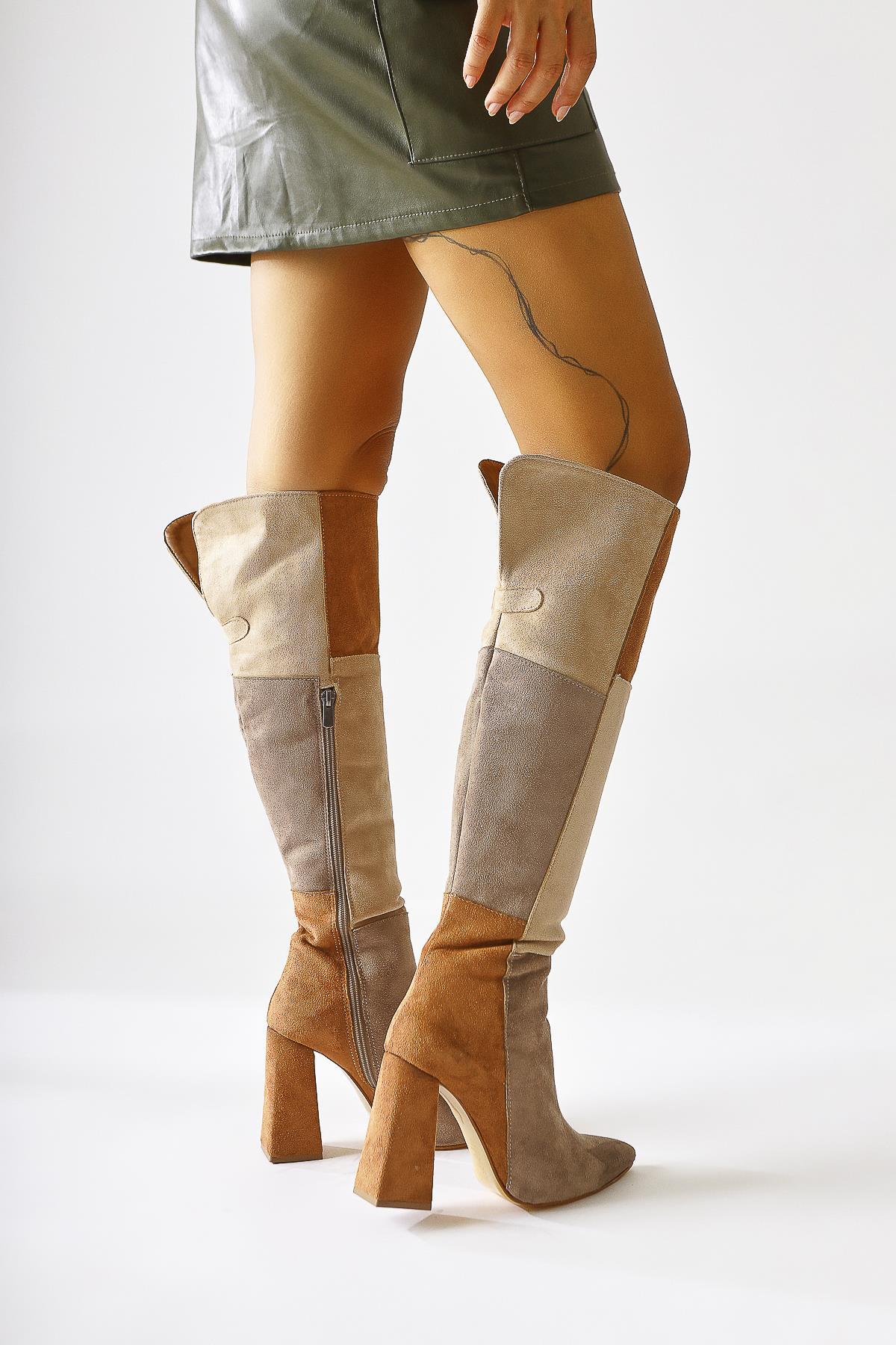 Kamiyah – Cognac Beige Taupe Over-The-Knee Boot (Women)