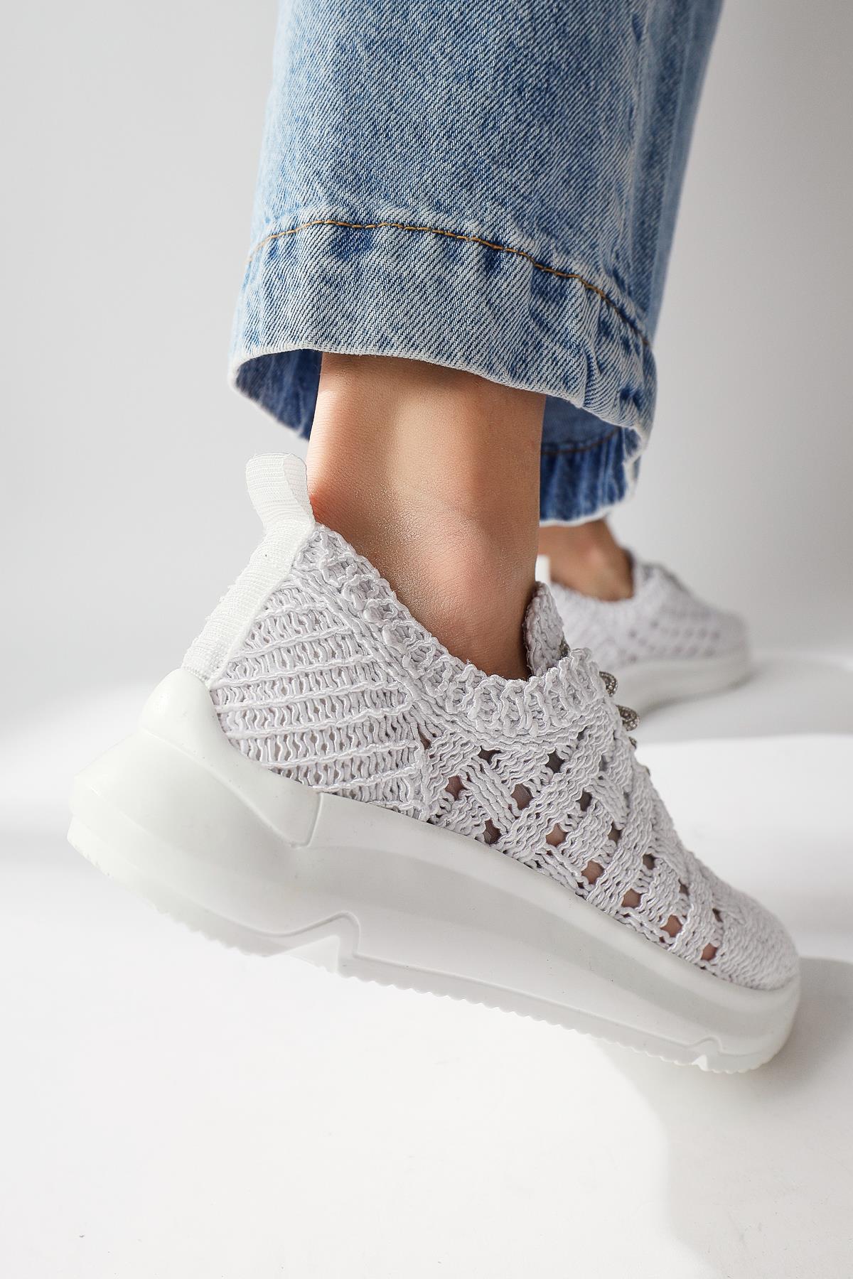 Melisia White Stone Detail Knit Sneaker