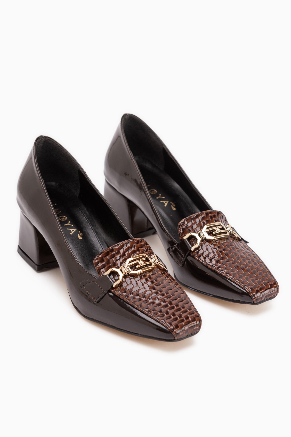 Marjan Brown Patent Buckled Women’s Heeled Shoes