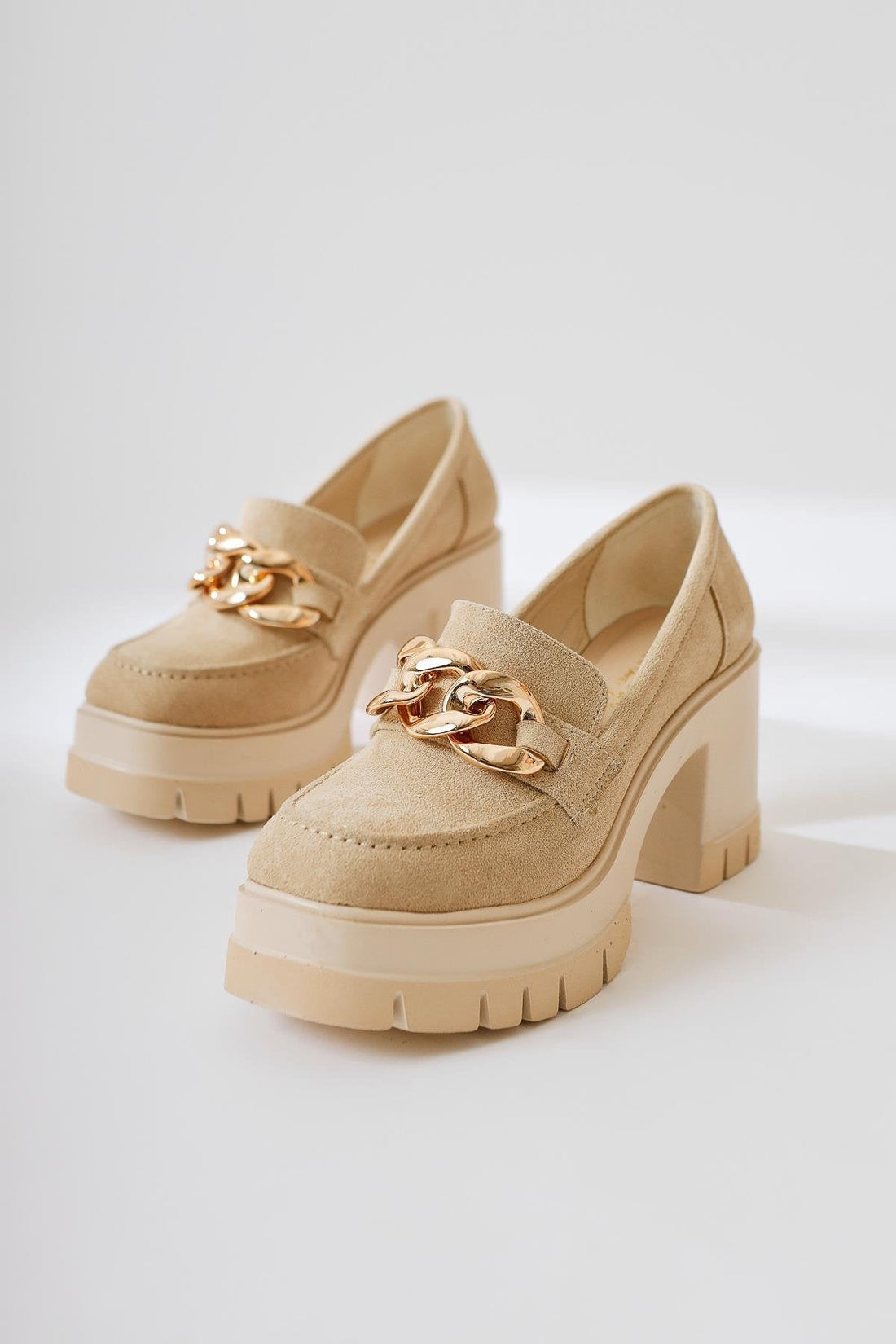 Chanpen Beige Suede Buckle Detail Platform Casual Shoe