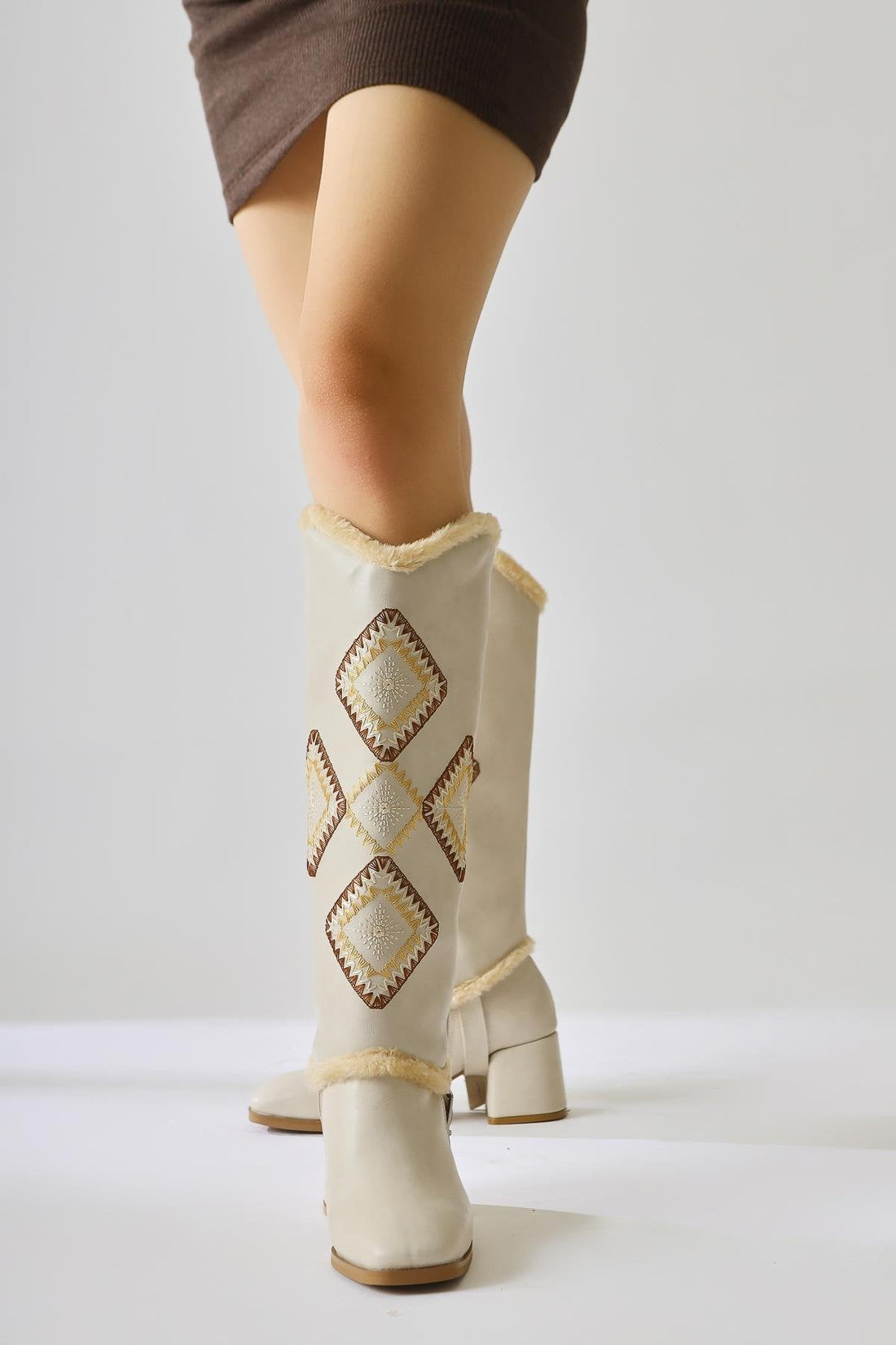 Hilka Nude Ethnic Patterned Boot with Removable Tassel