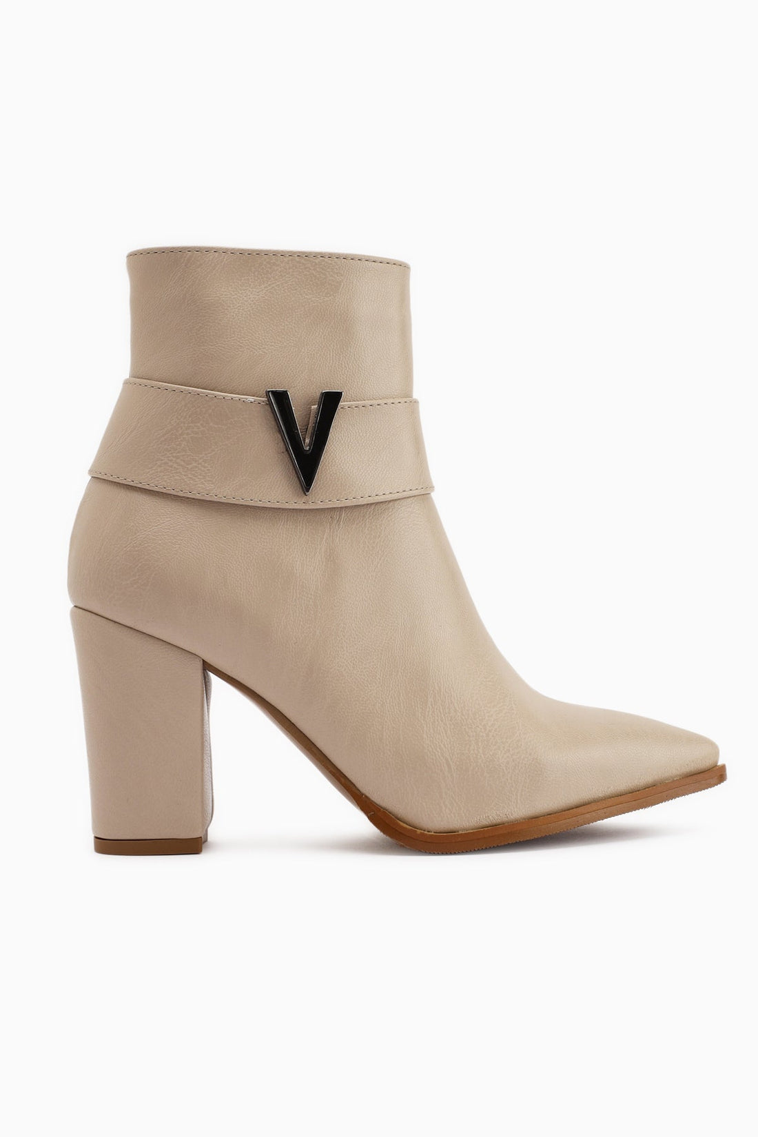 Elvia Beige Buckled Chunky Heel Boots