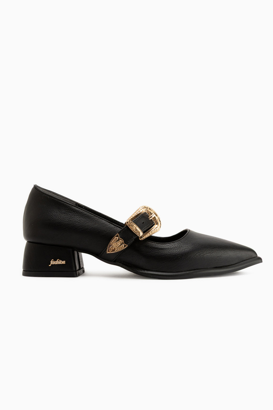 Jacklin Black Strap Short Heeled Women’s Shoes