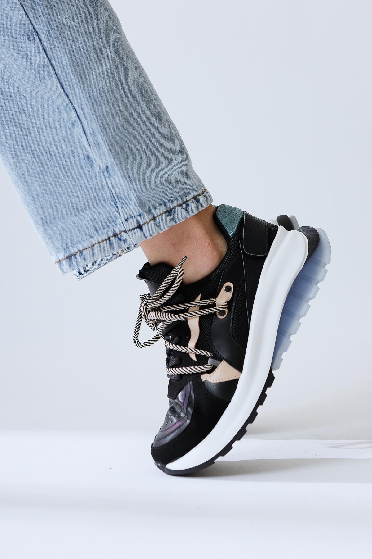 Takako Black Suede-Leather Lace-Up Sport Shoes