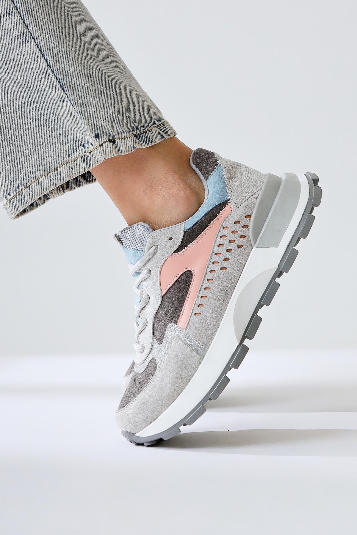 Sin Grey-Blue Suede High-Platform Sneakers with Laces