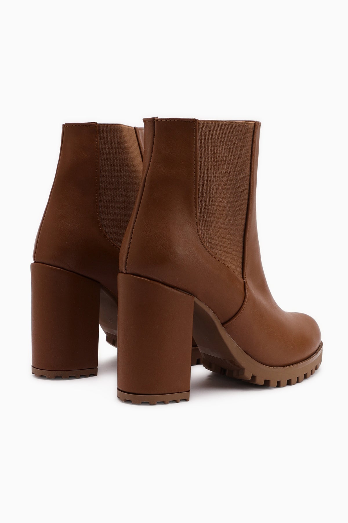 Dorsaf Tan Oval Toe Elastic Heeled Boots