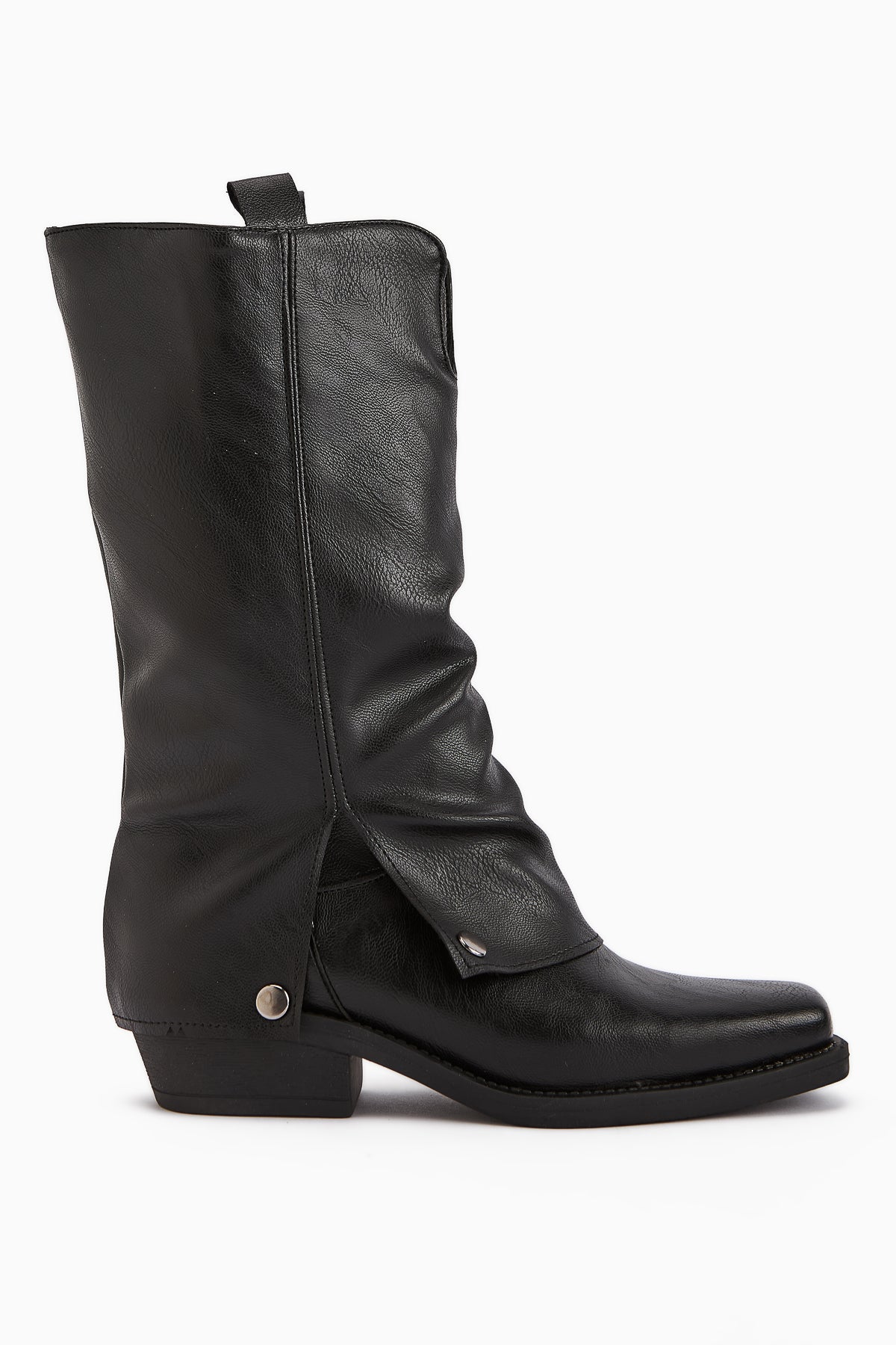 Fadia – Black Blunt-Toe Gusseted Knee-High Boot (Women)