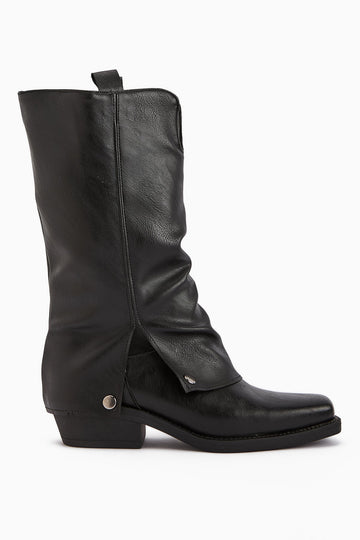 Fadia – Black Blunt-Toe Gusseted Knee-High Boot (Women)