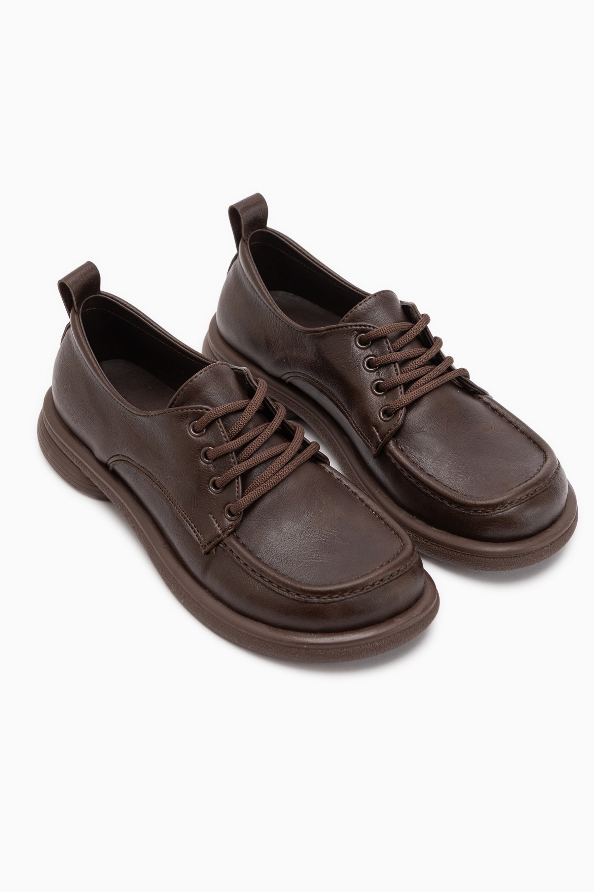 Ria Brown Thick Sole Lace-Up Women’s Loafer Shoes
