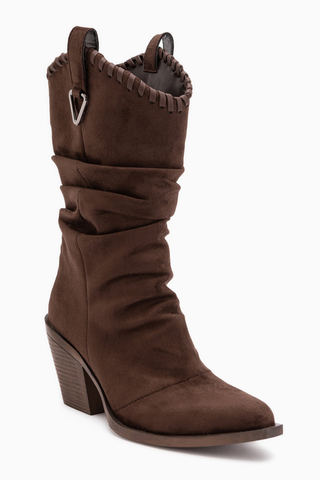 Reba Brown Suede Pleated Thick Heeled Women’s Long Cowboy Boots