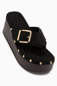 Arla Black Suede Buckle Detailed Women’s Wedge Sandal