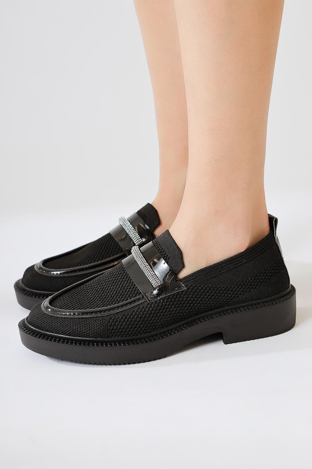 Micka Black Woven Patent Detail Stone Strap Daily Shoes