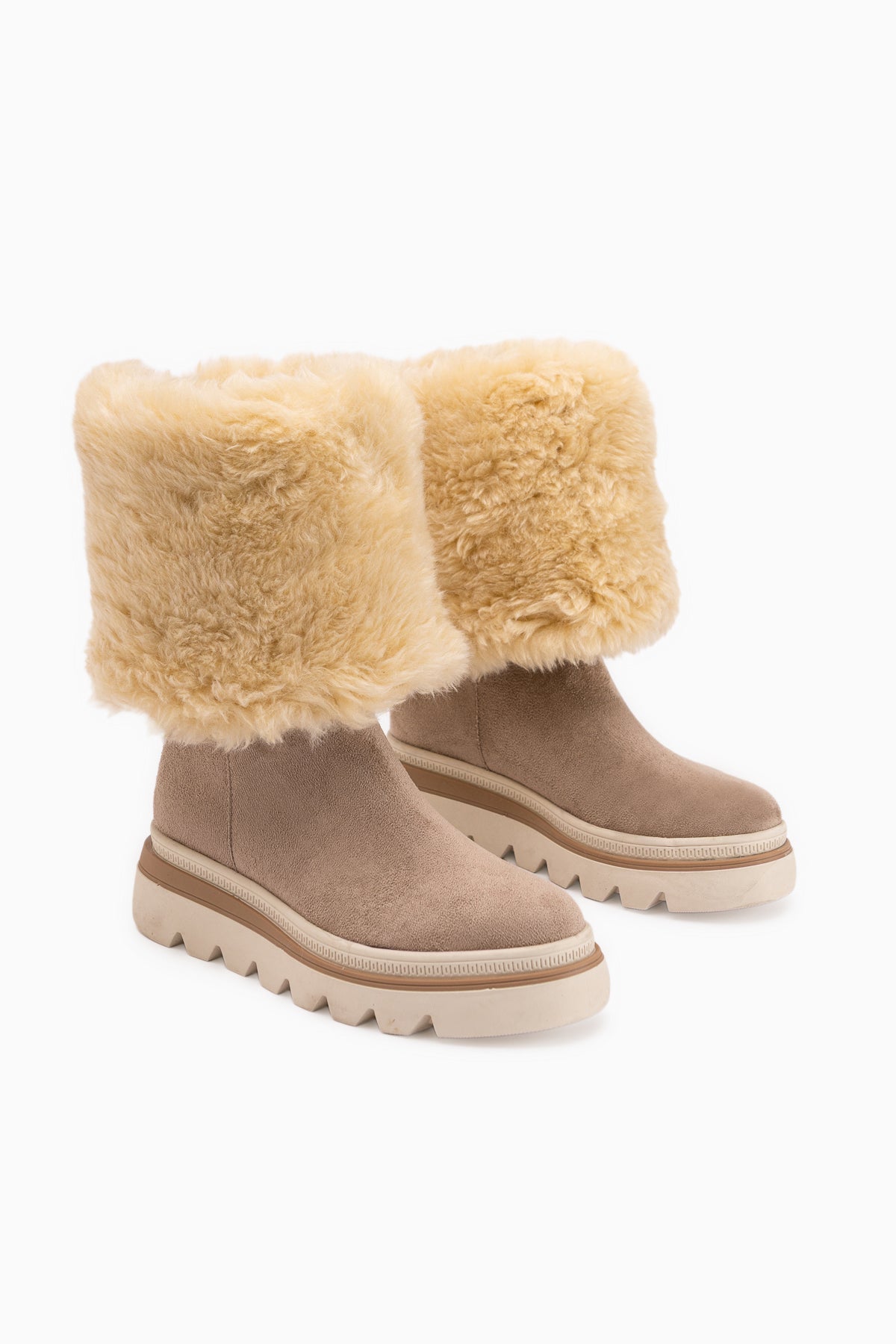 Edna Beige Suede Fur Detailed Women’s Boots