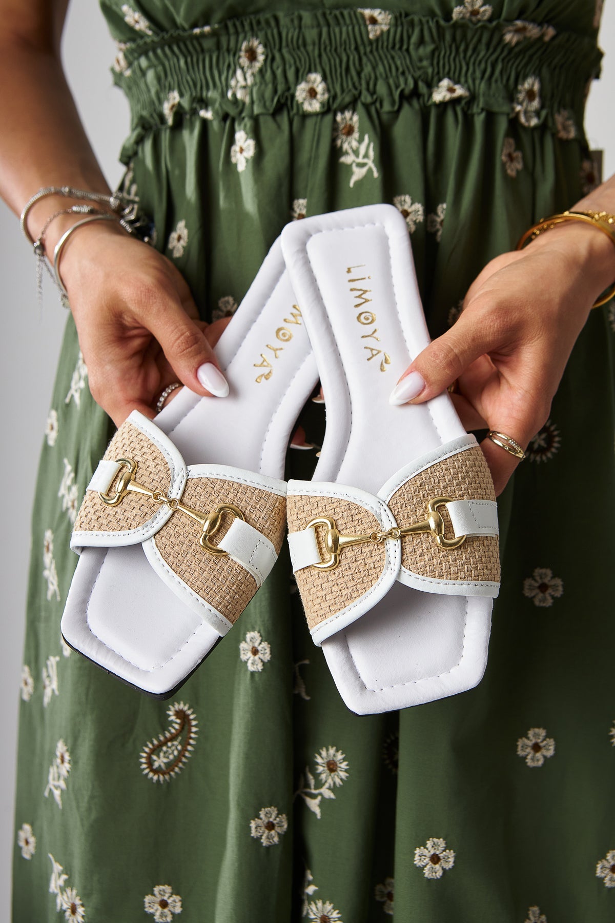 Elanor White Women's Flat Slippers with Buckle