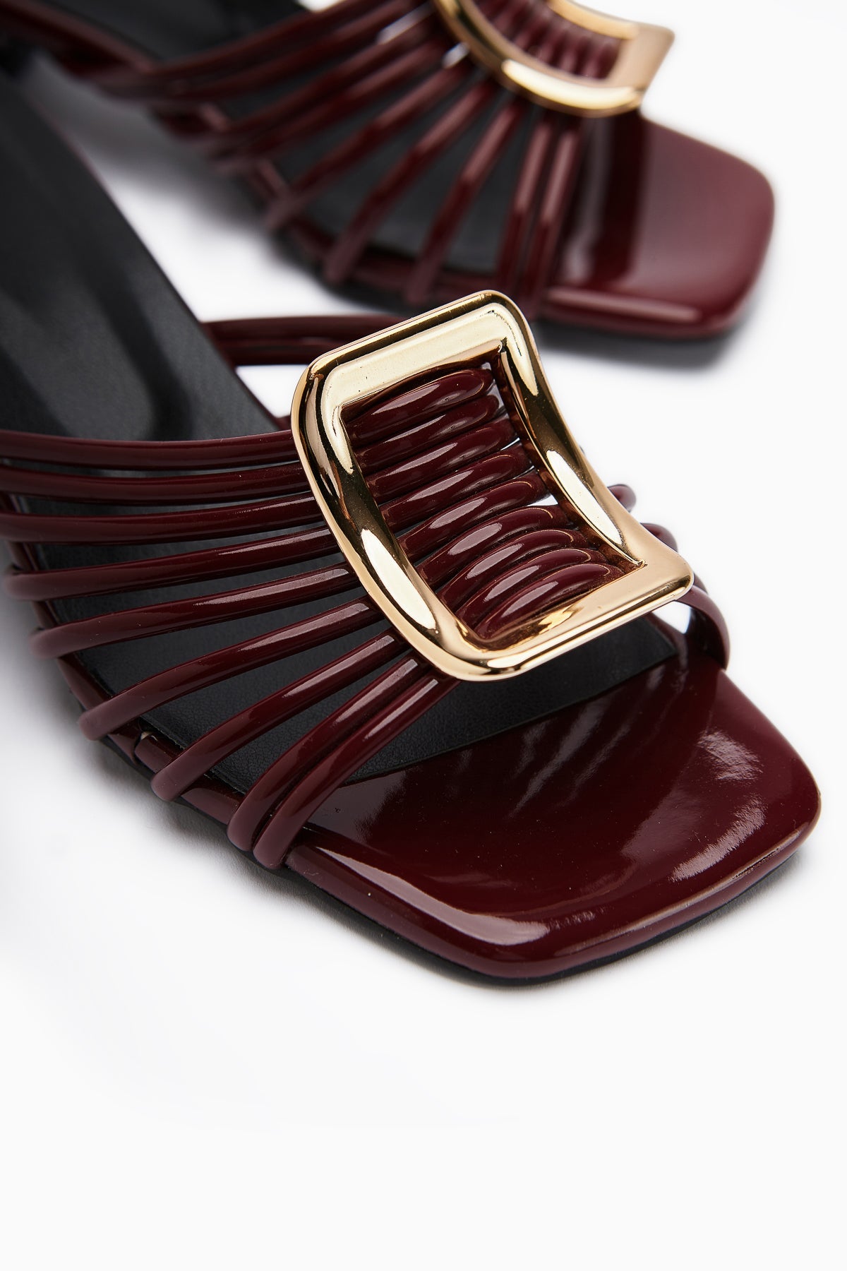Greta – Burgundy Patent Buckle-Detail Low-Heel Slide (Women)