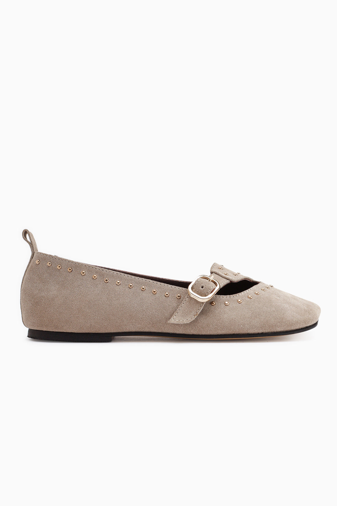 Nella Genuine Leather Beige Buckled Square Toe Women’s Ballet Flats