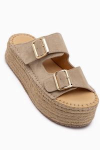 Janika Genuine Leather Beige Suede Woven Sole Women’s Slippers