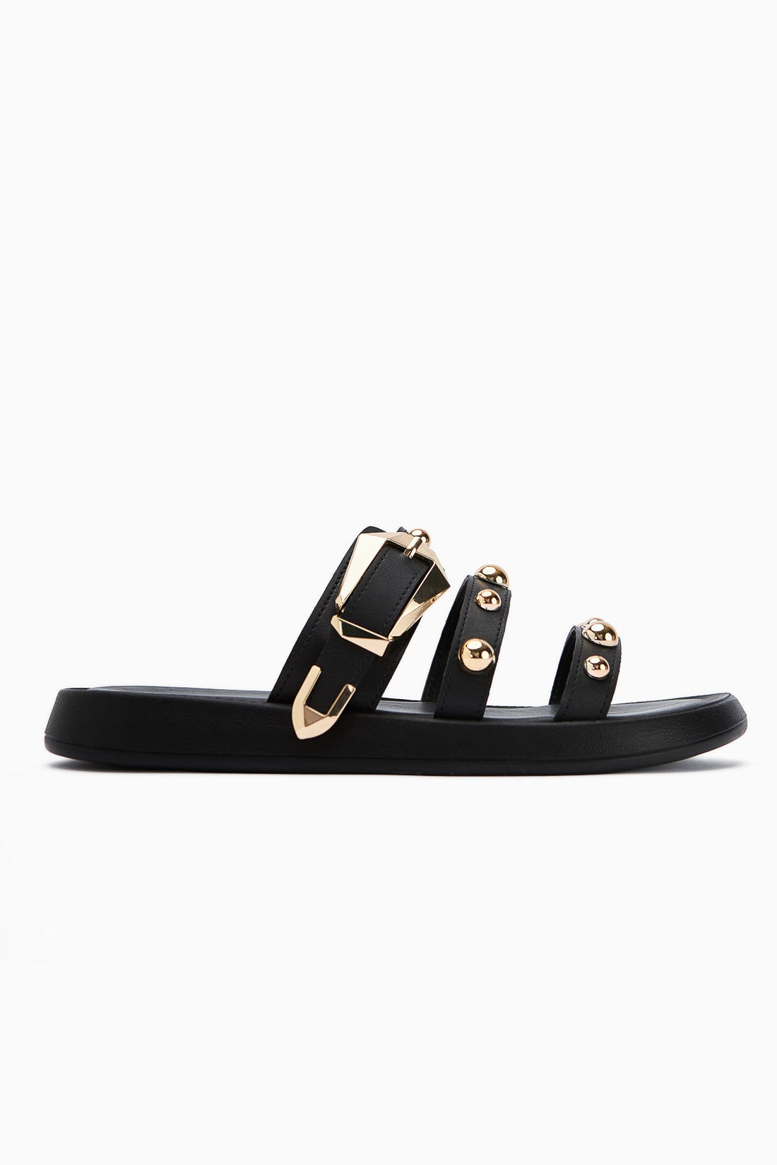 Wiola Black Pearl Detail Buckled Comfort Women's Slipper