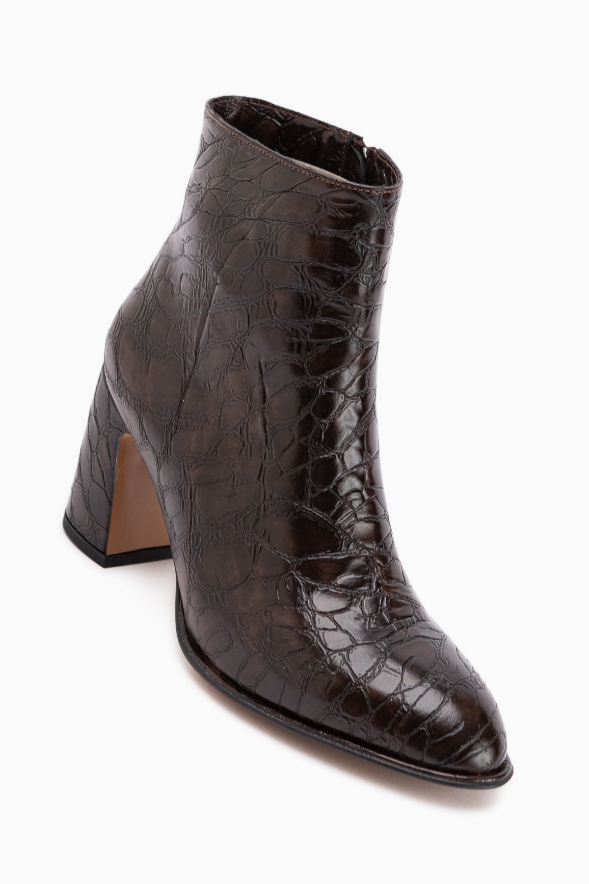 Marion Brown Crocodile Pattern Women’s Heeled Boots